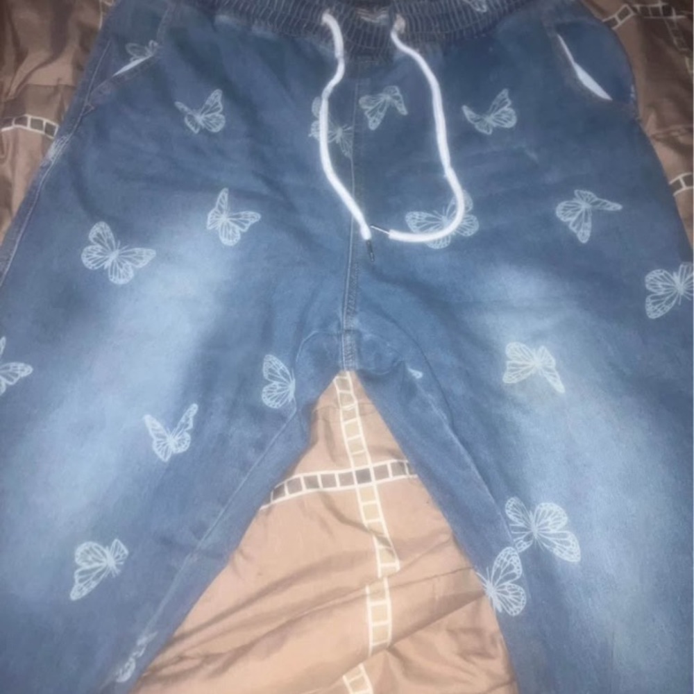 Angel Kiss Denim Blue Butterfly Joggers
